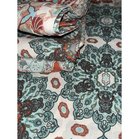 Curtains Set Of 4 Panels 49x82 Bohemian Pattern Coral Gray Teal Rod Pocket 2 Way - Picture 3 of 12